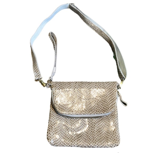 CROSSBODY Purse Foldover Taupe Leather animal print bag - Picture 1 of 10